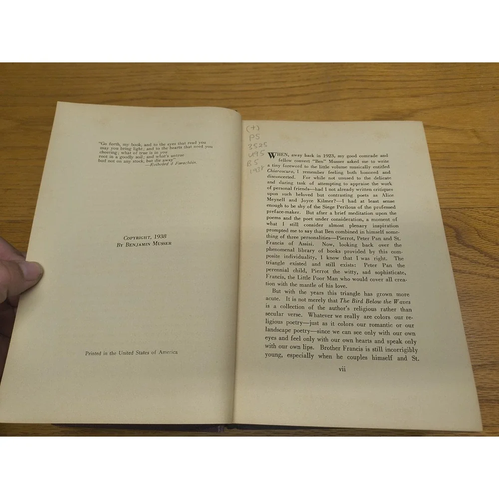 THE BIRD BELOW THE‎ WAVES by Benjamin Francis Musser Signed 1938 Hardcover